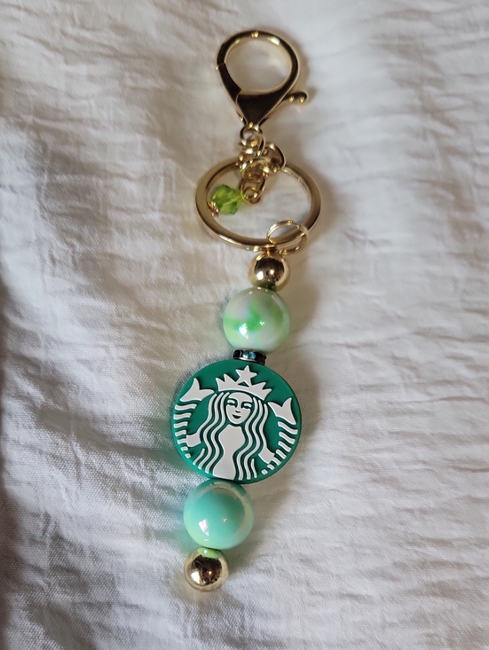 Starbucks Accessories - Starbucks Green Logo Beaded Keychain with Gold Hardware